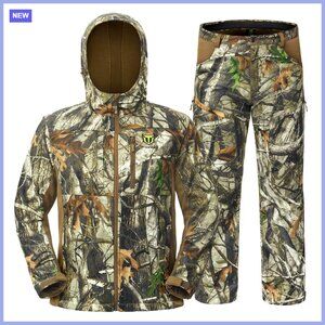 Water-Resistant Fleece Lined Hunting Jacket and Pants with 9 Pockets